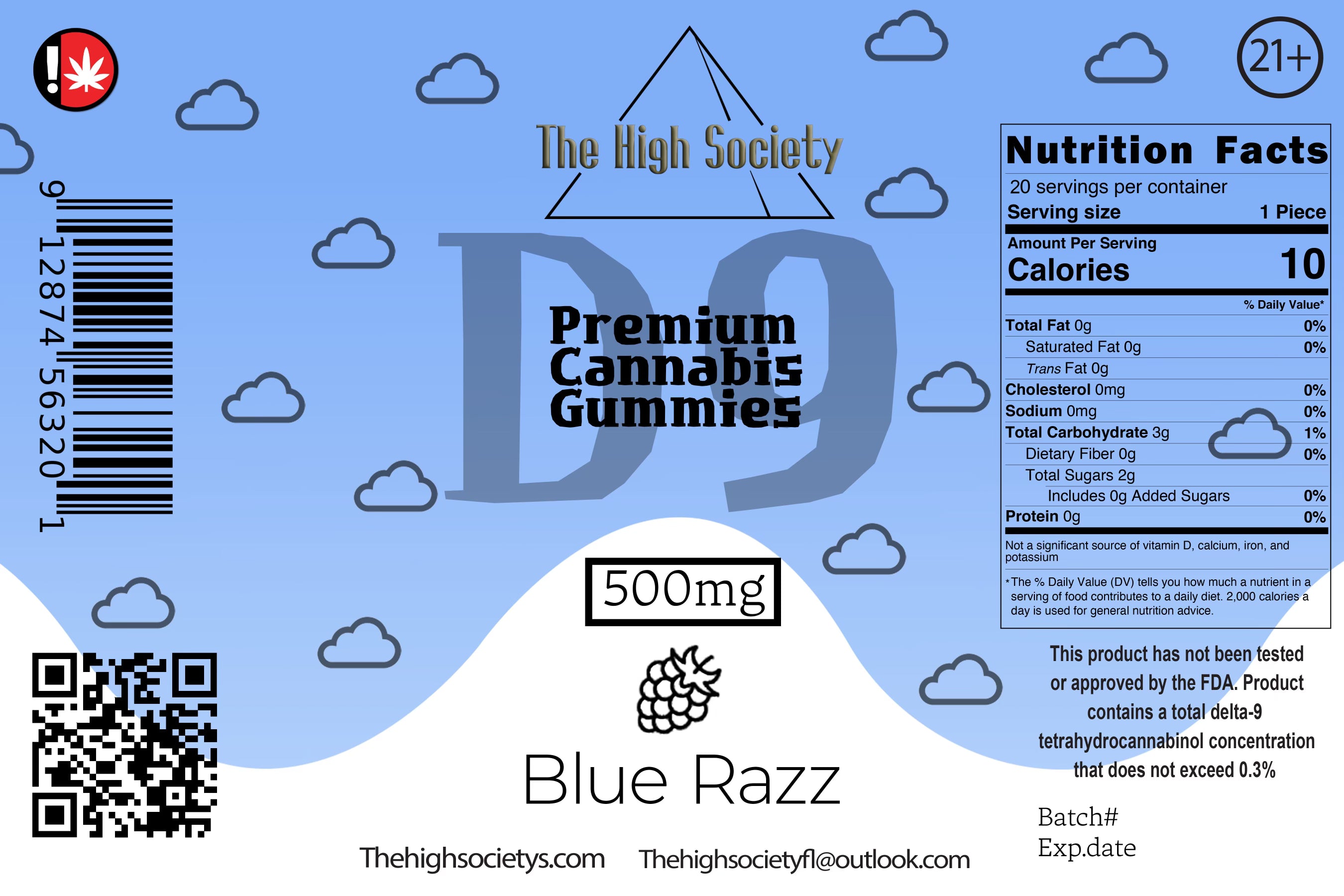 The High Society 500mg Delta-9 Gummies - Blue Razz The High Society Herbs Co