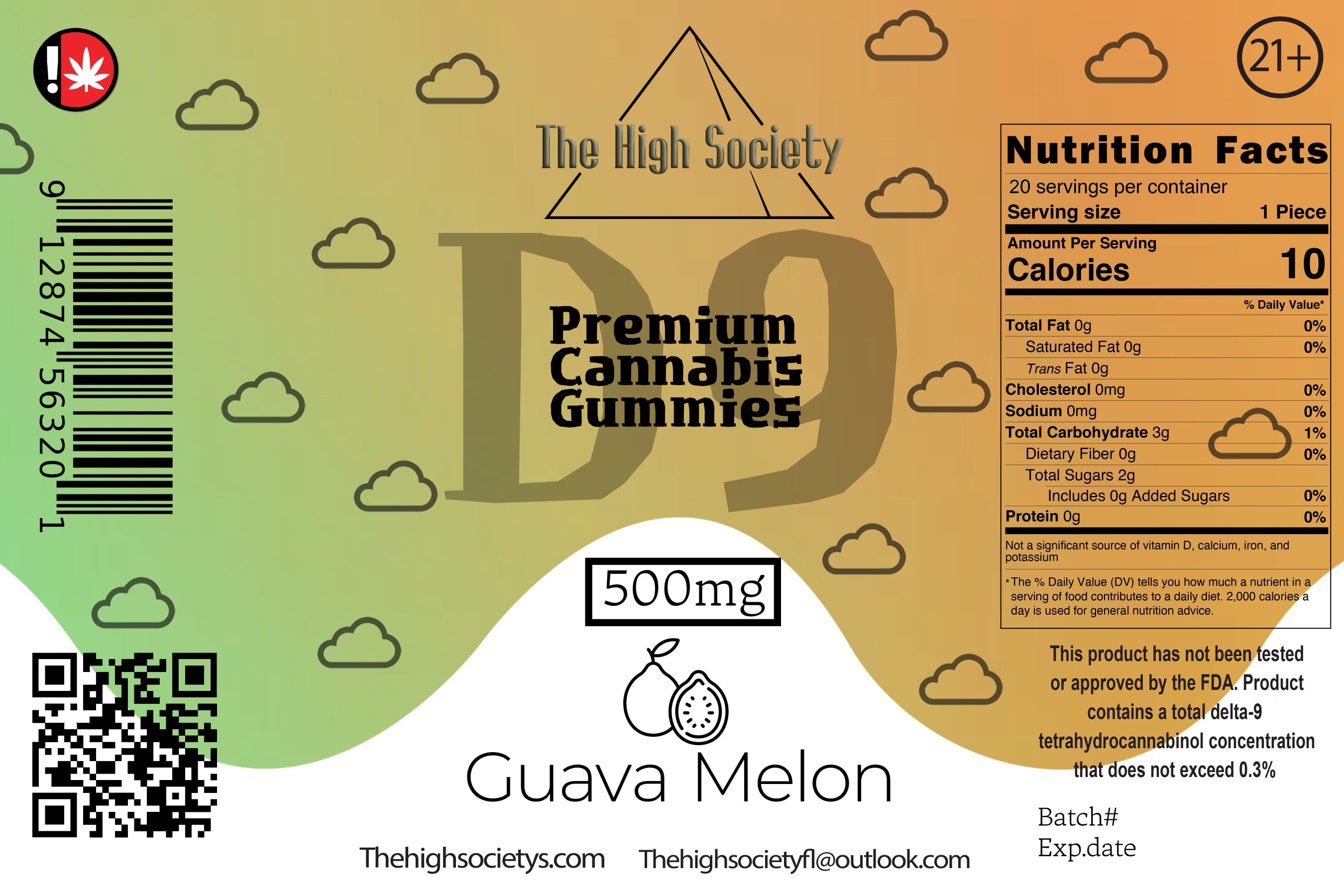 The High Society 500mg Delta-9 Gummies - Guava Melon The High Society Herbs Co