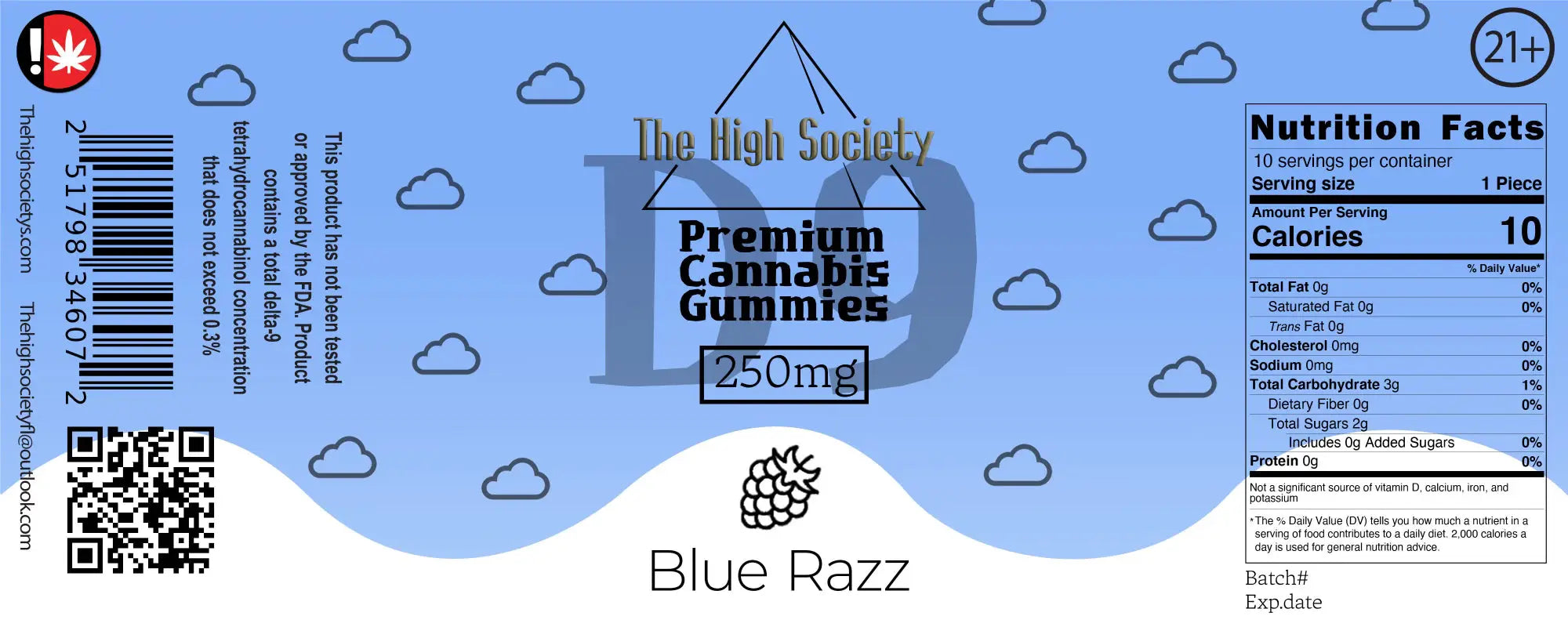 The High Society 250mg Delta-9 Gummies - Blue Razz The High Society Herbs Co