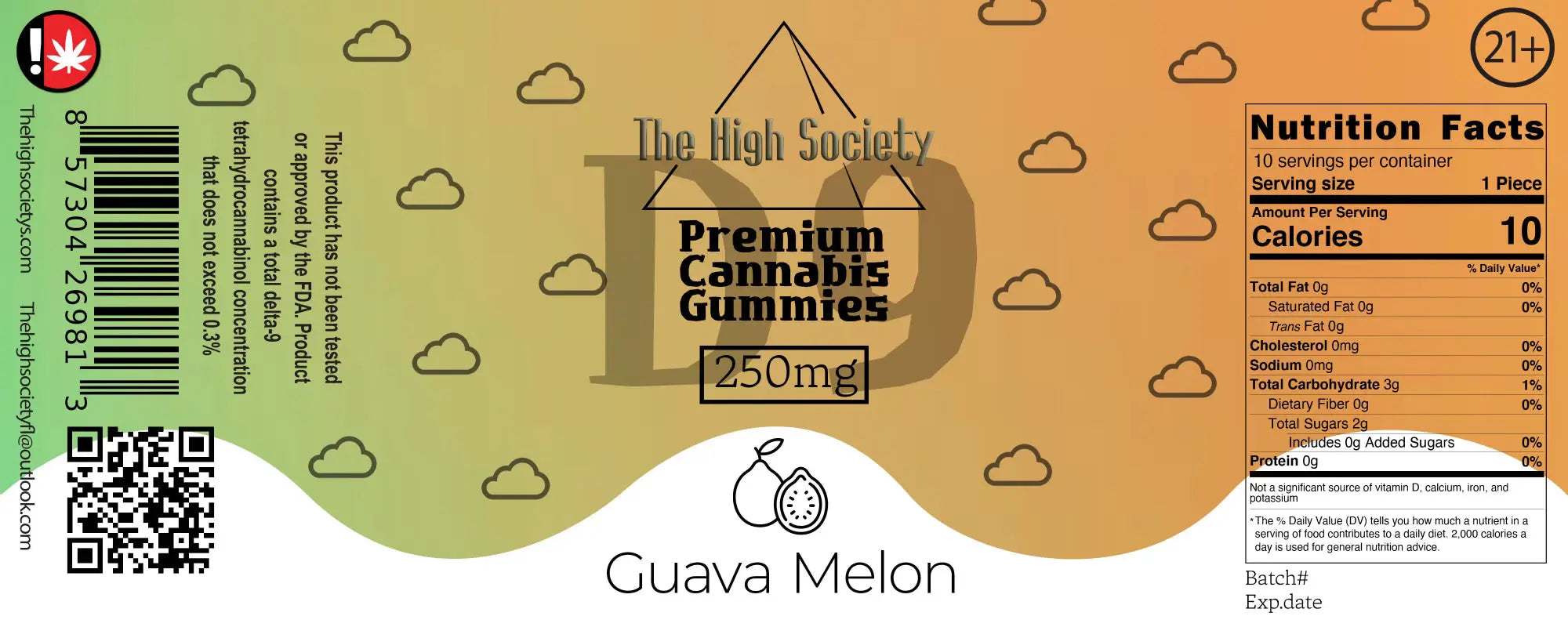 The High Society 250mg Delta-9 Gummies - Guava Melon The High Society Co