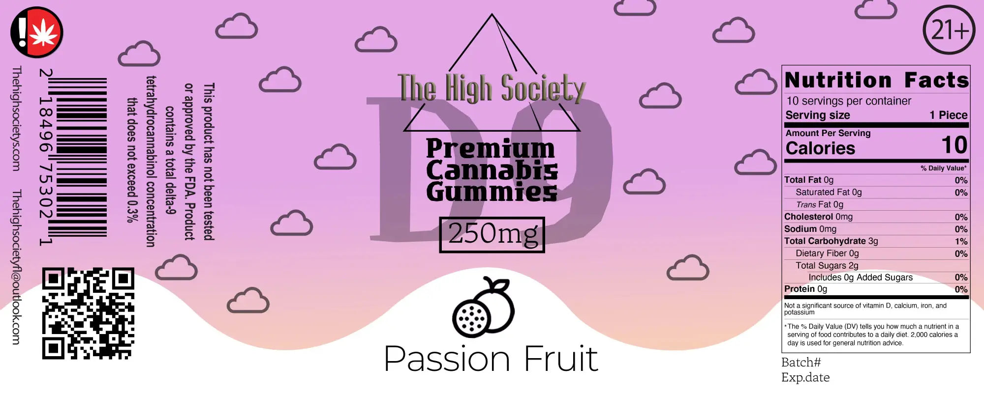 The High Society 250mg Delta-9 Gummies - Passion Fruit The High Society Herbs Co